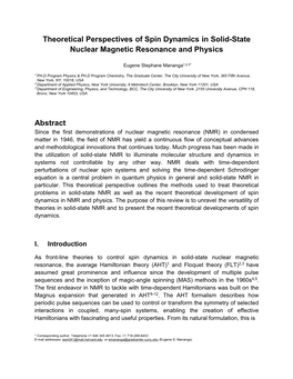 Theoretical Perspectives of Spin Dynamics in Solid-State Nuclear Magnetic Resonance and Physics