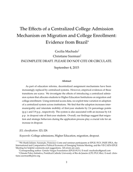 The Effects of a Centralized College Admission Mechanism on Migration and College Enrollment: Evidence from Brazil∗