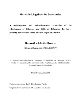 Master in Linguistics by Dissertation Beausetha Juhetha Bruwer Student