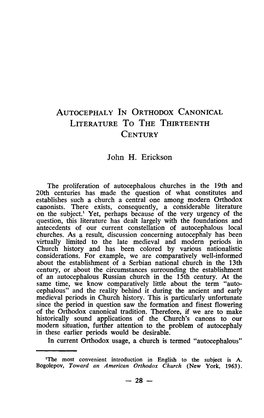 Autocephaly in Orthodox Canonical Literature to the Thirteenth Century