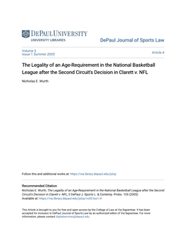 The Legality of an Age-Requirement in the National Basketball League After the Second Circuit's Decision in Clarett V