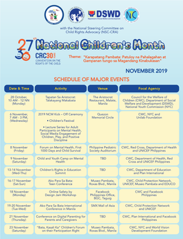 Calendar of Activities As of 4 November