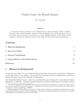 Pashto Under the British Empire