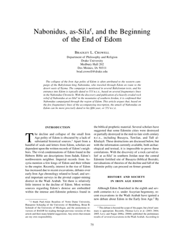 Nabonidus, As-Silaº, and the Beginning of the End of Edom