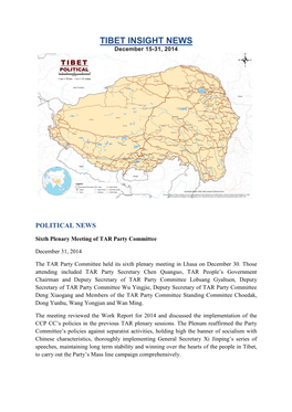 TIBET INSIGHT NEWS December 15-31, 2014