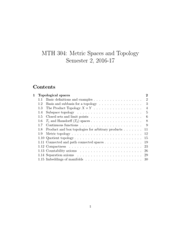 MTH 304: Metric Spaces and Topology Semester 2, 2016-17