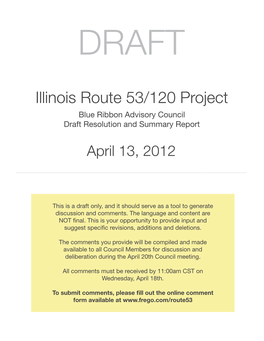 Illinois Route 53/120 Project Blue Ribbon Advisory Council Draft Resolution and Summary Report