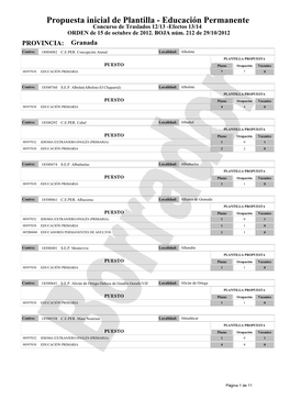 Educación Permanente Concurso De Traslados 12/13 -Efectos 13/14 ORDEN De 15 De Octubre De 2012