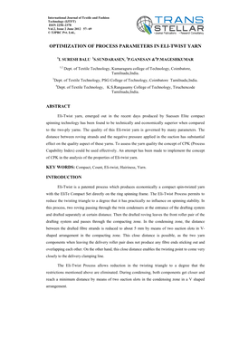 Optimization of Process Parameters in Eli-Twist Yarn