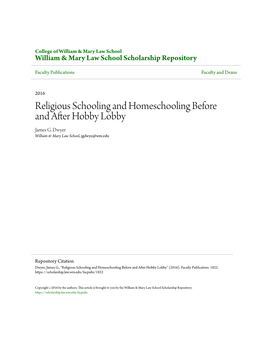 Religious Schooling and Homeschooling Before and After Hobby Lobby James G