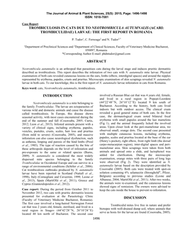 Trombiculosis in Cats Due to Neotrombicula Autumnalis (Acari: Trombiculidae) Larvae: the First Report in Romania