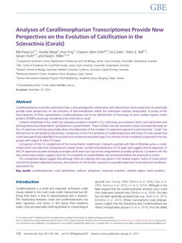 Analyses of Corallimorpharian Transcriptomes Provide New Perspectives on the Evolution of Calcification in the Scleractinia (Corals)