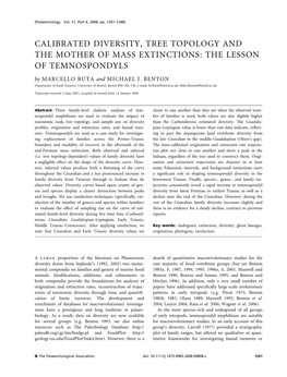 CALIBRATED DIVERSITY, TREE TOPOLOGY and the MOTHER of MASS EXTINCTIONS: the LESSON of TEMNOSPONDYLS by MARCELLO RUTA and MICHAEL J