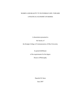 TOWARD a POLITICAL ECONOMY of BODIES a Dissertation