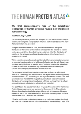 The First Comprehensive Map of the Subcellular Localization of Human Proteins Reveals New Insights in Human Biology