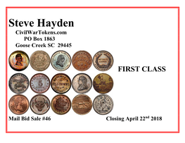 Steve Hayden Civilwartokens.Com PO Box 1863 Goose Creek SC 29445