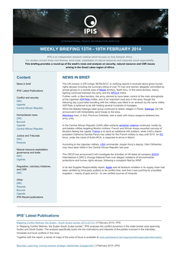 Weekly Briefing 13Th - 19Th February 2014