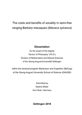 The Costs and Benefits of Sociality in Semi-Free Ranging Barbary Macaques (Macaca Sylvanus)