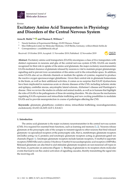 Excitatory Amino Acid Transporters in Physiology and Disorders of the Central Nervous System