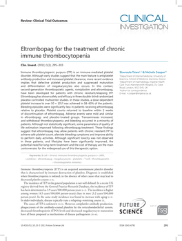Eltrombopag for the Treatment of Chronic Immune Thrombocytopenia