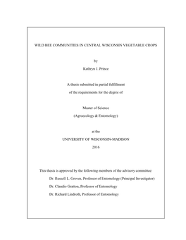 Wild Bee Communities in Central Wisconsin Vegetable Crops