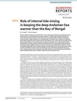 Role of Internal Tide Mixing in Keeping the Deep Andaman Sea Warmer Than the Bay of Bengal A