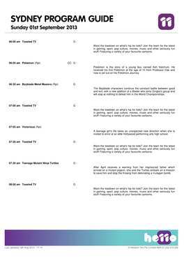 SYDNEY PROGRAM GUIDE Sunday 01St September 2013