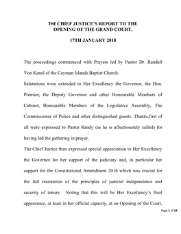 Chief Justice's Report to the Opening of the Courts