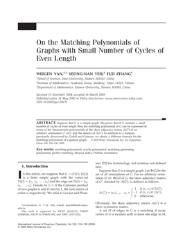 On the Matching Polynomials of Graphs with Small Number of Cycles of Even Length