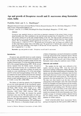 Age and Growth of Decapterus Russelli and D. Macrosoma Along Karnataka Coast, India