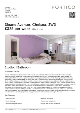 Sloane Avenue, Chelsea, SW3 £325 Per Week