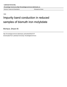 Impurity Band Conduction in Reduced Samples of Bismuth Iron Molybdate