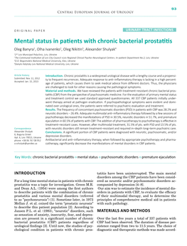 Mental Status in Patients with Chronic Bacterial Prostatitis