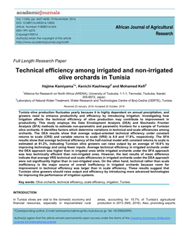 Technical Efficiency Among Irrigated and Non-Irrigated Olive Orchards in Tunisia