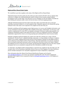 Highwood River Hazard Study Update