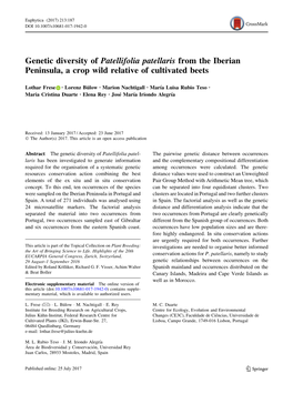 Genetic Diversity of Patellifolia Patellaris from the Iberian Peninsula, a Crop Wild Relative of Cultivated Beets