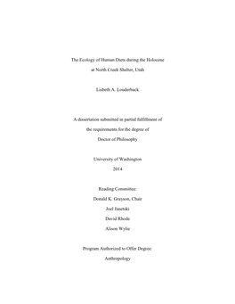 The Ecology of Human Diets During the Holocene at North Creek Shelter, Utah