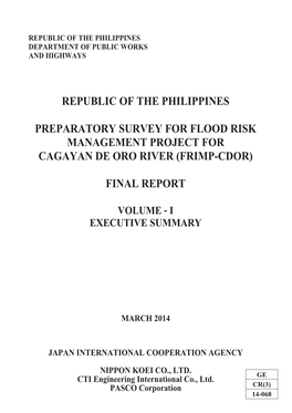 Frimp-Cdor) Preparatory Survey for Flood Risk Republic of the Philippines