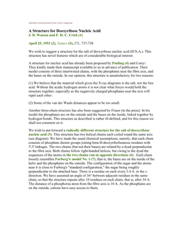 A Structure for Deoxyribose Nucleic Acid J