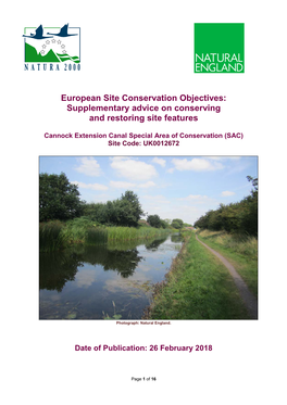 Cannock Extension Canal SAC Conservation Objectives Supplementary Advice