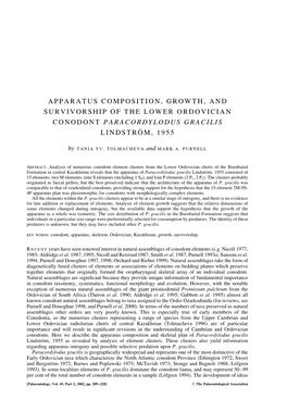 Apparatus Composition, Growth, and Survivorship of the Lower Ordovician Conodont Paracordylodus Gracilis Lindstro» M, 1955