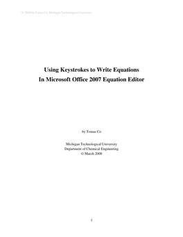 Using Keystrokes to Write Equations in Microsoft Office 2007 Equation Editor