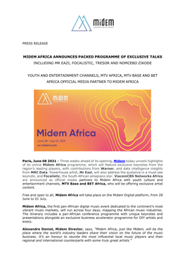 Midem Africa Announces Packed Programme of Exclusive Talks Including Mr Eazi, Focalistic, Tresor and Nomcebo Zikode Youth and E