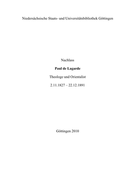 Lagarde, Paul De [Gedanken Über Fortschritt in Der Geschichte] Halle, 1851-1852