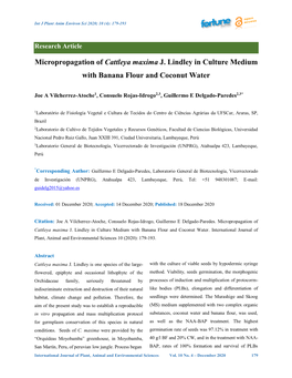 Micropropagation of Cattleya Maxima J. Lindley in Culture Medium with Banana Flour and Coconut Water
