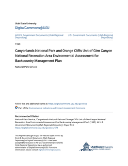 Canyonlands National Park and Orange Cliffs Unit of Glen Canyon National Recreation Area Environmental Assessment for Backcountry Management Plan