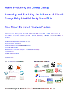 Marine Biodiversity and Climate Change Assessing and Predicting