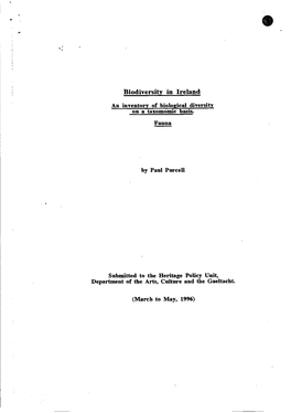Biodiversity in Ireland an Inventory of Biological Diversity on a Taxonomic Basis