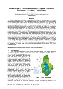 Current Status of Tourism and Its Opportunities for Ecotourism Development in the Lakes Prespa Region