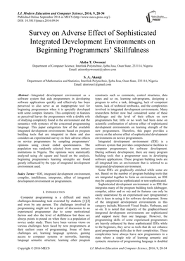 Survey on Adverse Effect of Sophisticated Integrated Development Environments on Beginning Programmers’ Skillfulness